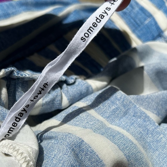 🌻some days lovin' Blue & White Stripe Casual Viscose Pull Up Flare Hem Pants S - Picture 7 of 7